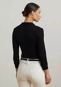 Rib-Knit Three-Quarter-Sleeve Polo Shirt
