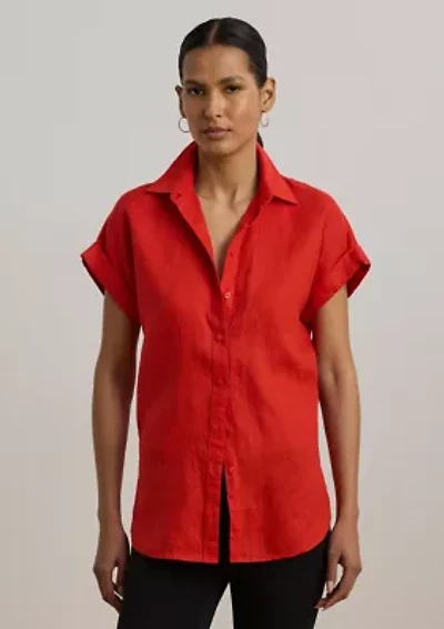 Petite Relaxed Fit Linen Short-Sleeve Shirt