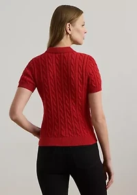 Petite Cable-Knit Cotton Polo Sweater
