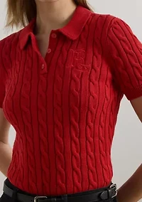 Petite Cable-Knit Cotton Polo Sweater
