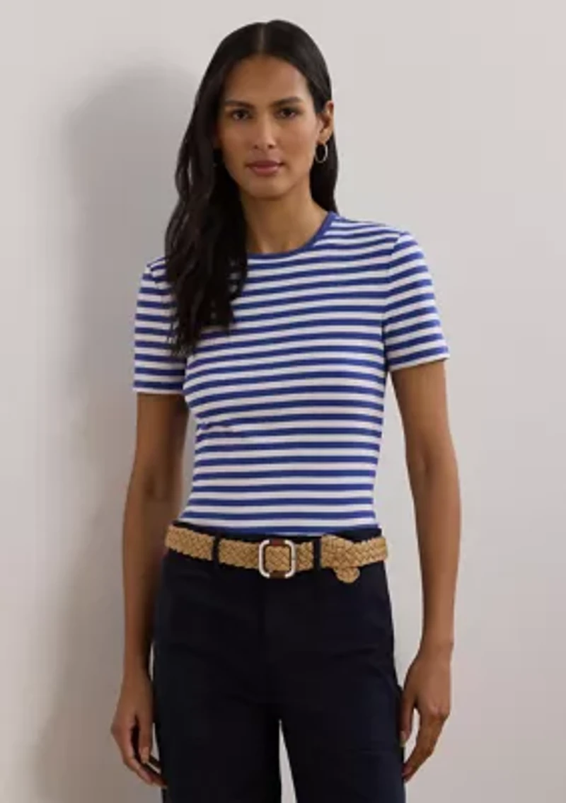Petite Striped Stretch Cotton Crew Neck T-Shirt