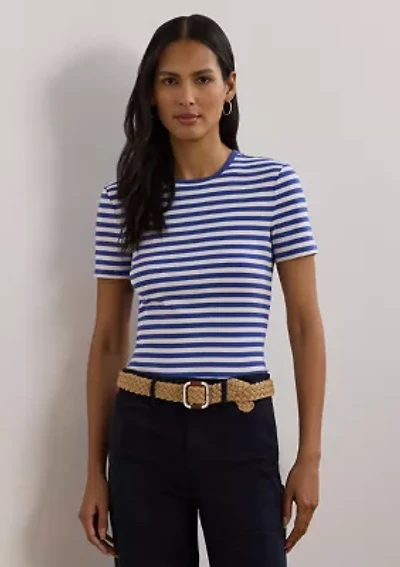 Petite Striped Stretch Cotton Crew Neck T-Shirt
