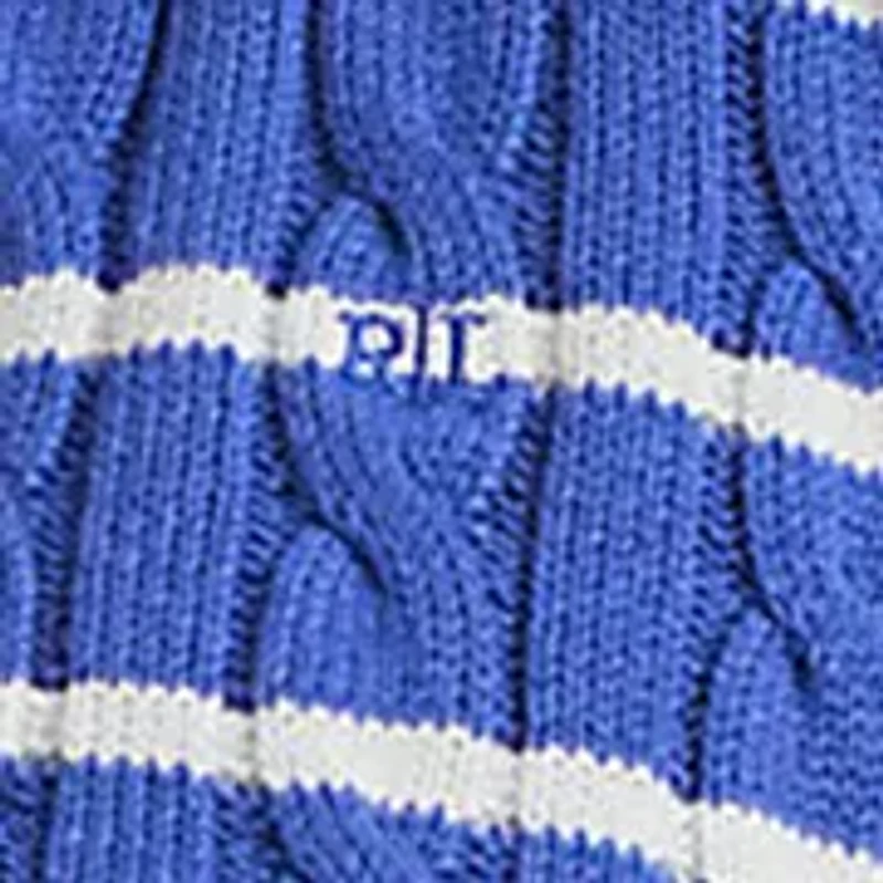 Striped Cable Knit Cotton Polo Sweater