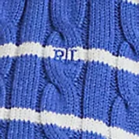 Striped Cable Knit Cotton Polo Sweater