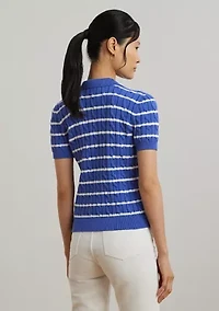 Striped Cable Knit Cotton Polo Sweater