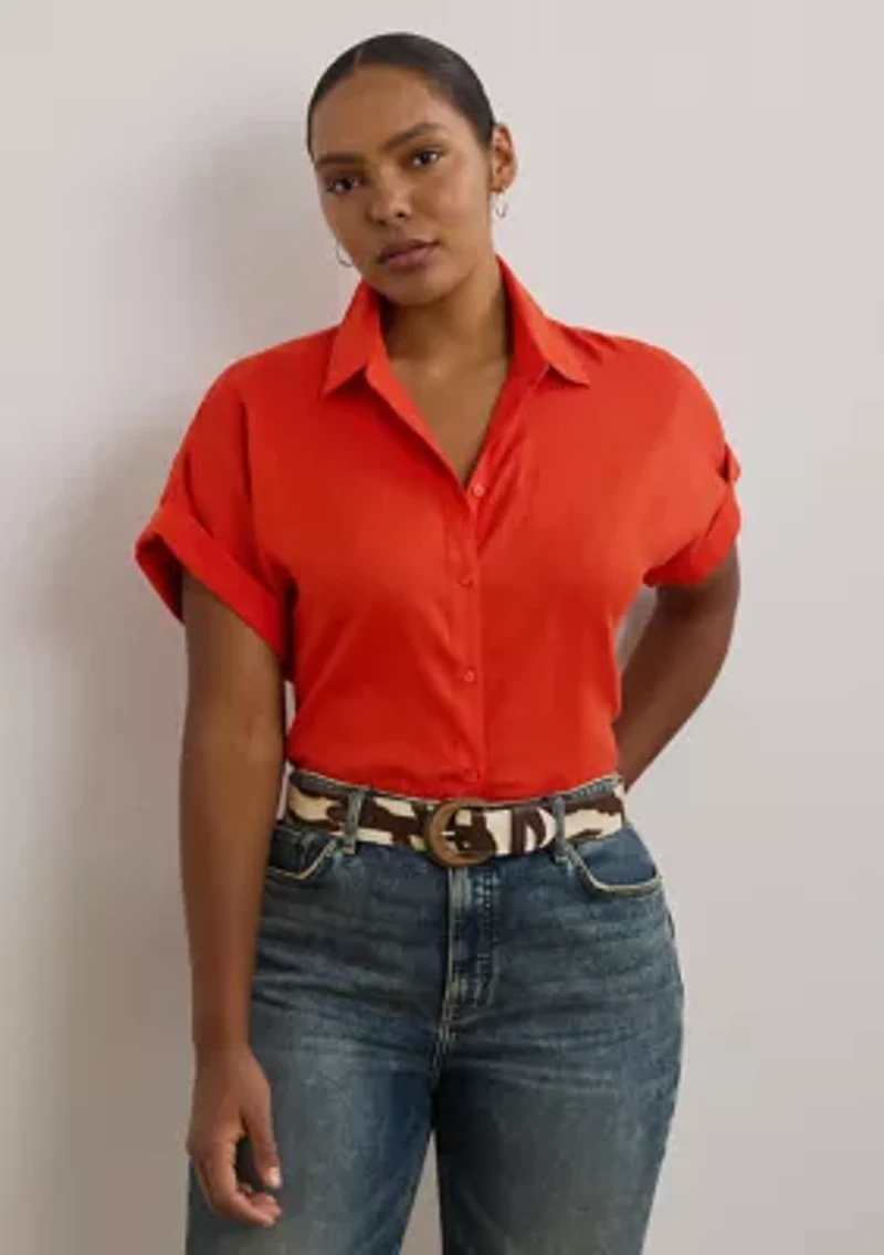 Plus Relaxed Fit Linen Short-Sleeve Shirt