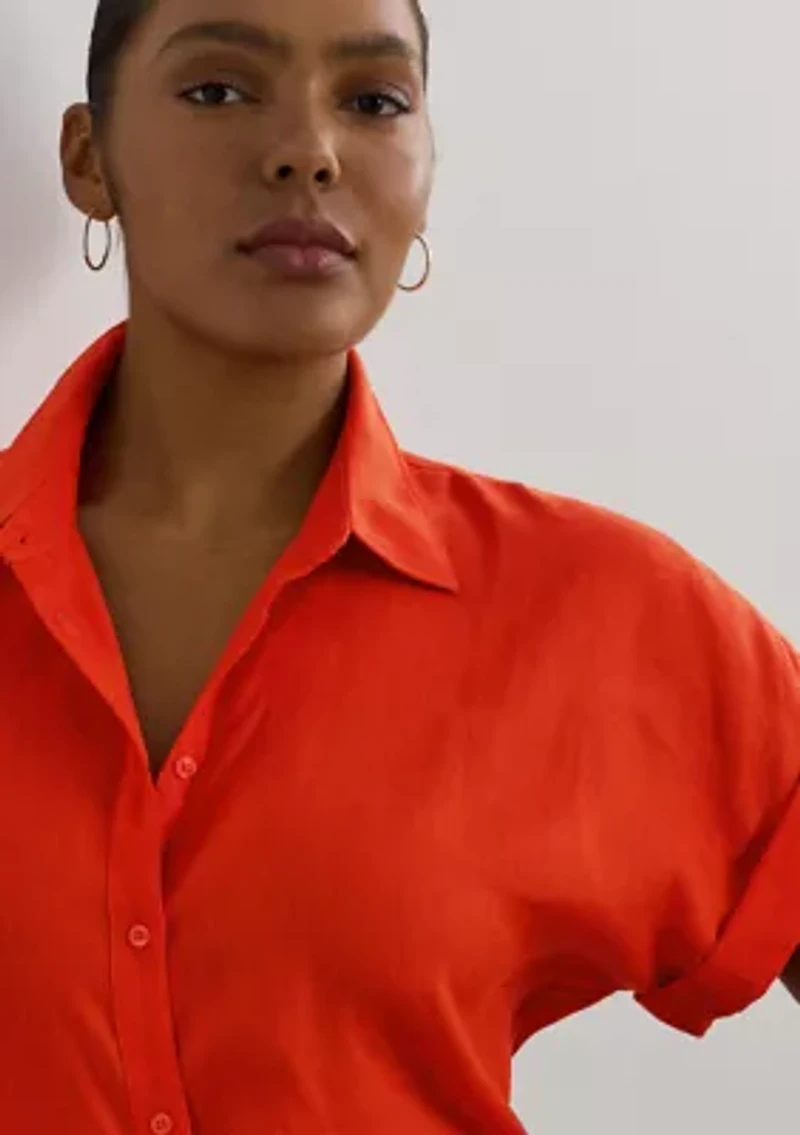 Plus Relaxed Fit Linen Short-Sleeve Shirt