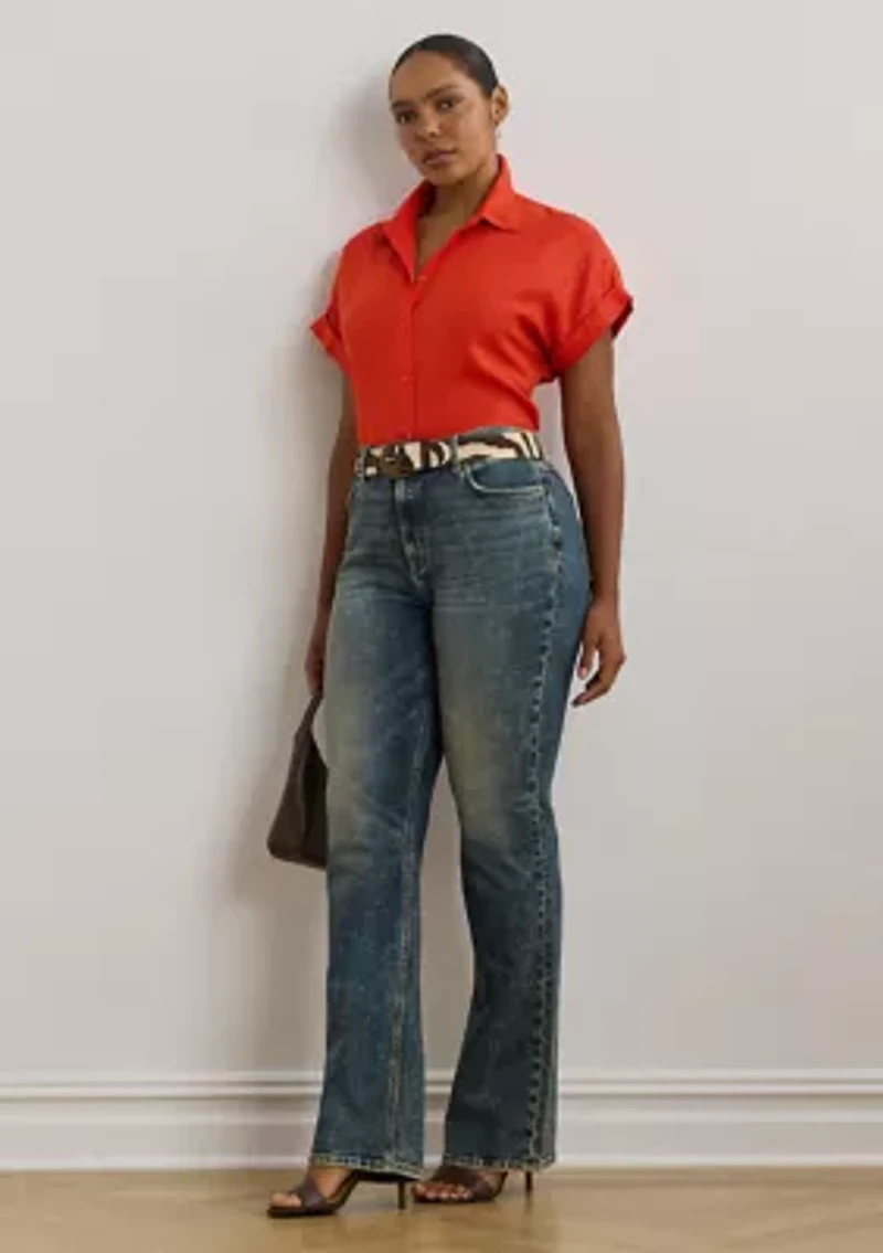 Plus Relaxed Fit Linen Short-Sleeve Shirt