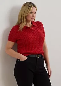 Plus Cable Knit Cotton Polo Sweater