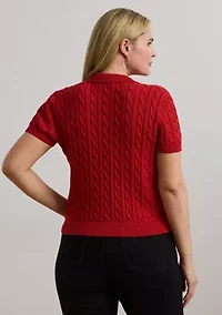 Plus Cable Knit Cotton Polo Sweater