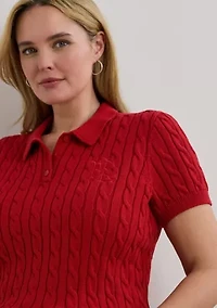 Plus Cable Knit Cotton Polo Sweater