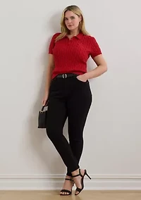 Plus Cable Knit Cotton Polo Sweater