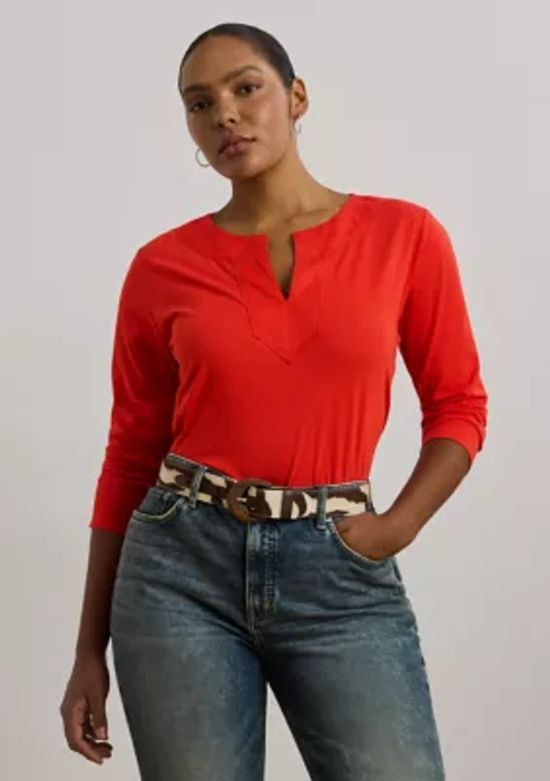 Plus Cotton Jersey Three-Quarter-Sleeve Tunic