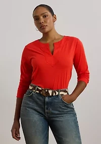 Plus Cotton Jersey Three-Quarter-Sleeve Tunic