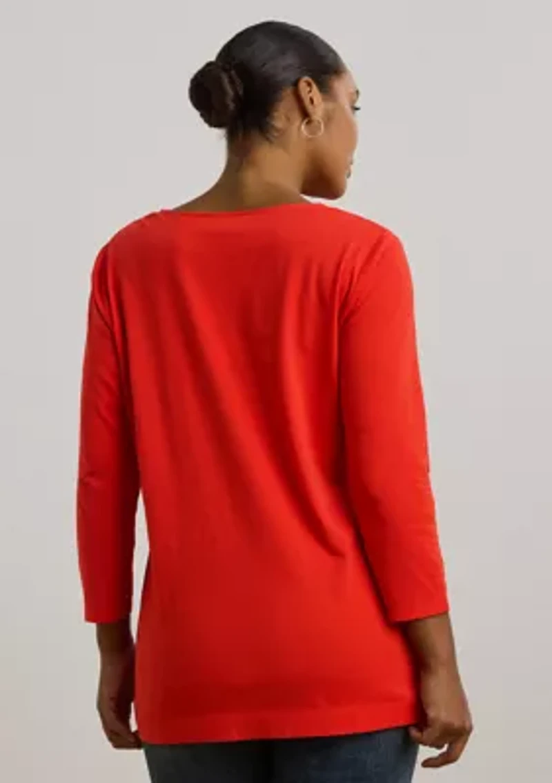 Plus Cotton Jersey Three-Quarter-Sleeve Tunic