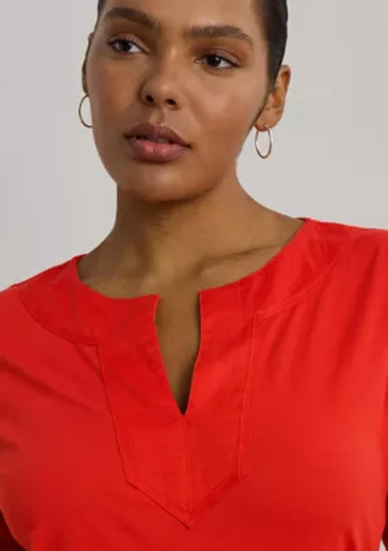 Plus Cotton Jersey Three-Quarter-Sleeve Tunic