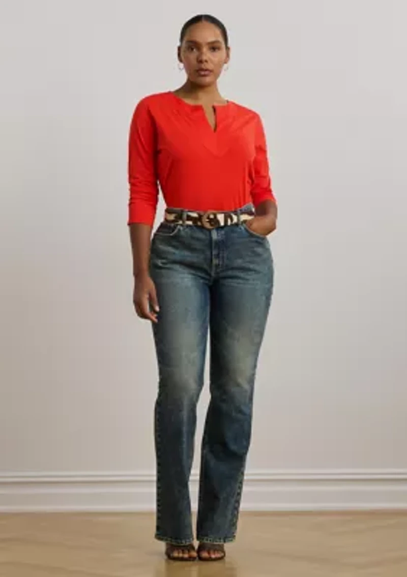 Plus Cotton Jersey Three-Quarter-Sleeve Tunic