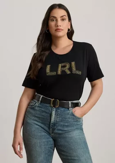 Plus Beaded-Logo Cotton Jersey T-Shirt