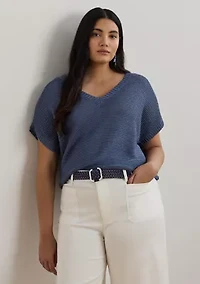 Women's Linen-Blend Short-Sleeve V-Neck Sweater