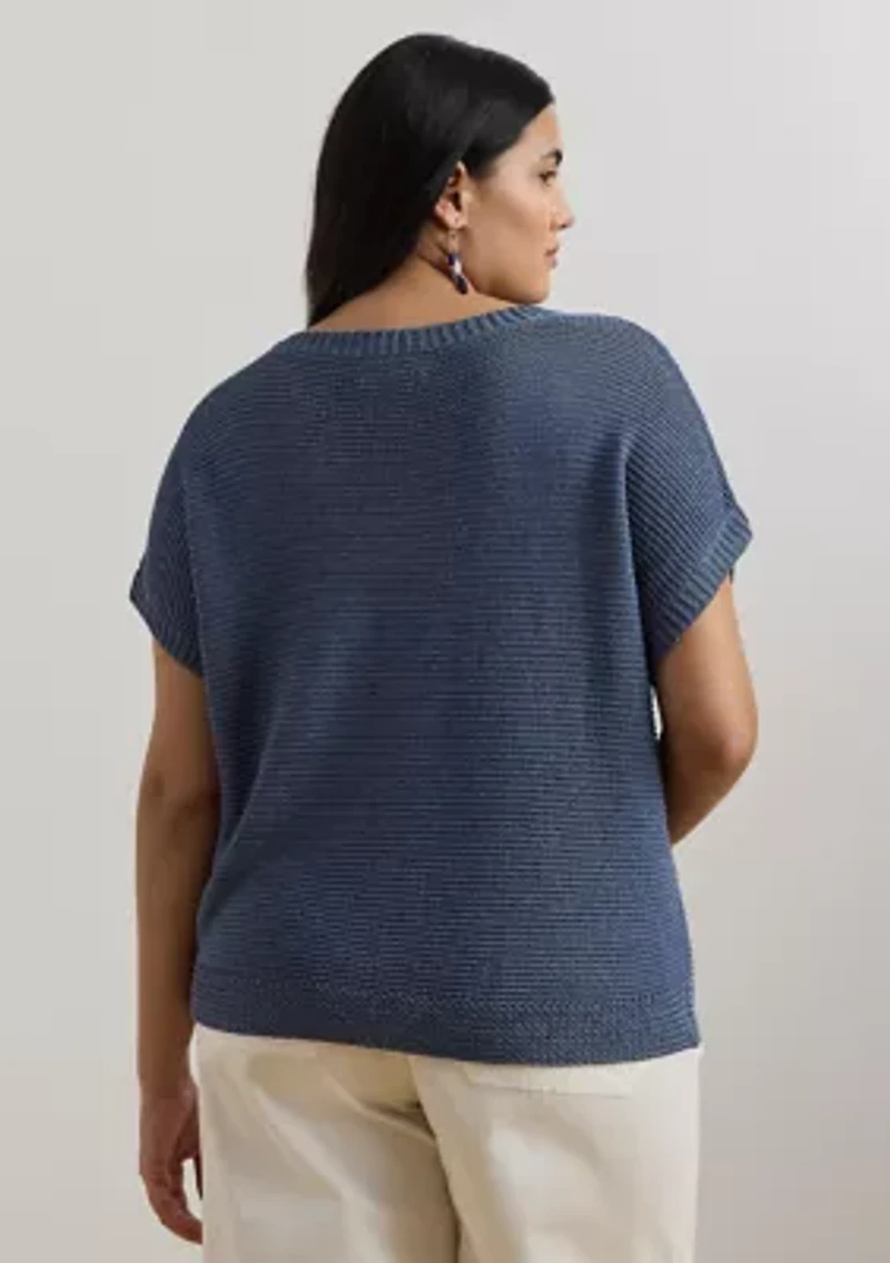 Women's Linen-Blend Short-Sleeve V-Neck Sweater