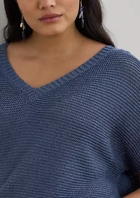 Women's Linen-Blend Short-Sleeve V-Neck Sweater