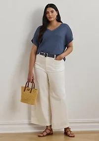 Women's Linen-Blend Short-Sleeve V-Neck Sweater