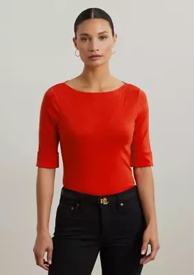 Petite Stretch Cotton Boat Neck T-Shirt