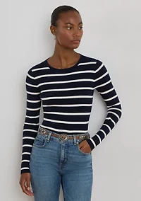 Women's Striped Rib-Knit Crewneck Sweater