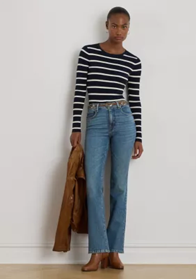 Women's Striped Rib-Knit Crewneck Sweater