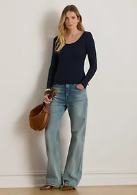 Rib-Knit Long-Sleeve Scoop Neck Tee