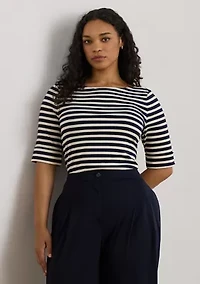Striped Stretch Cotton Boatneck Tee