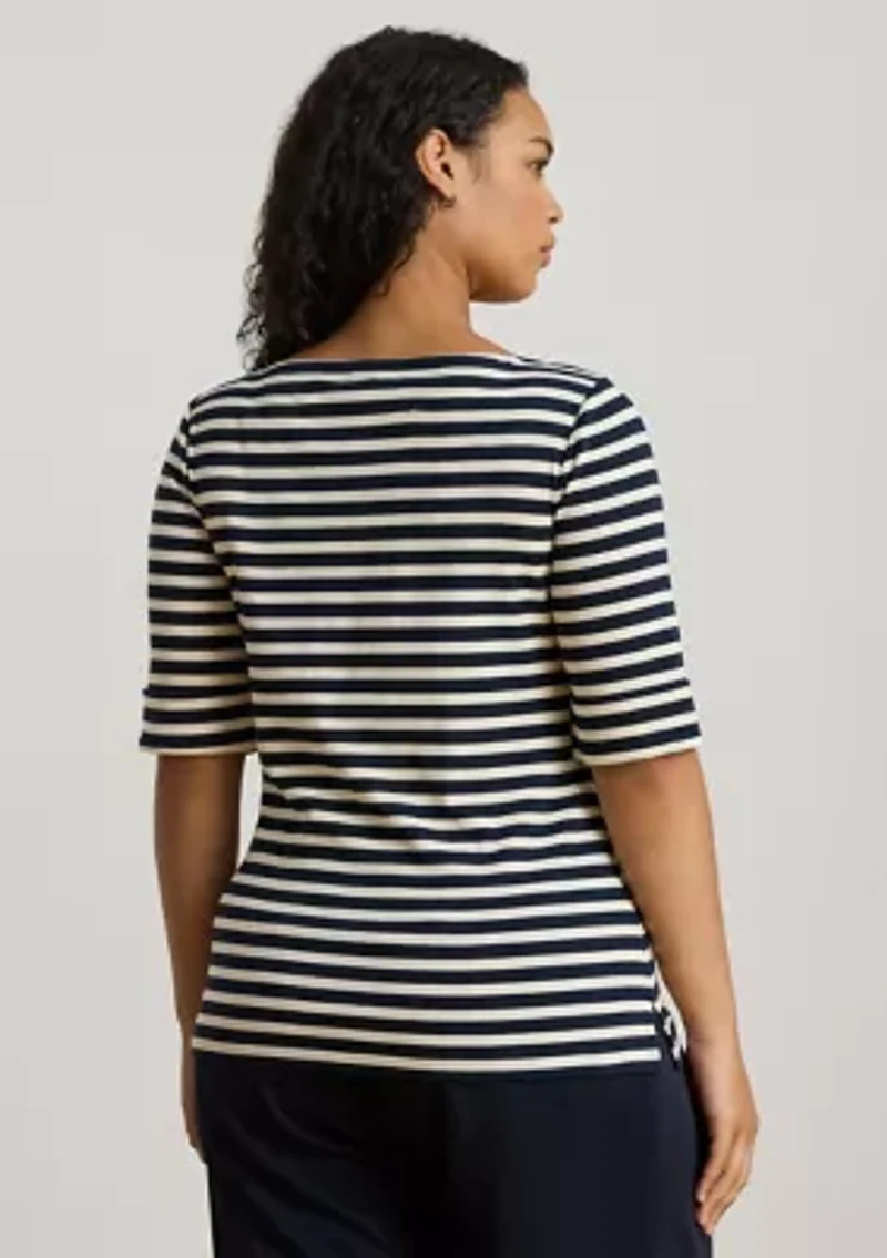 Striped Stretch Cotton Boatneck Tee