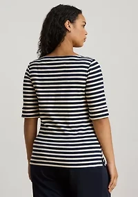 Striped Stretch Cotton Boatneck Tee