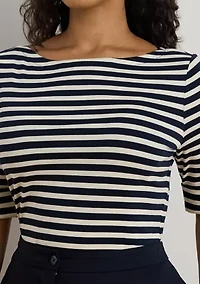 Striped Stretch Cotton Boatneck Tee