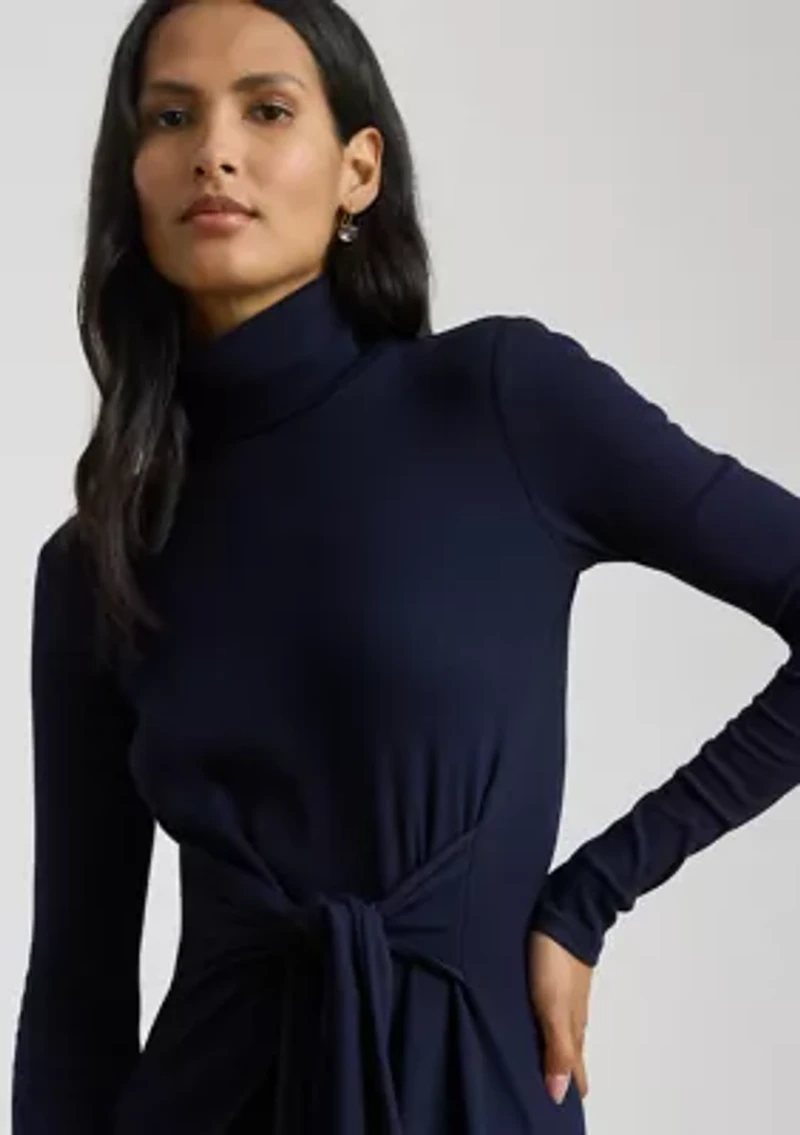 Tie-Front Turtleneck Dress