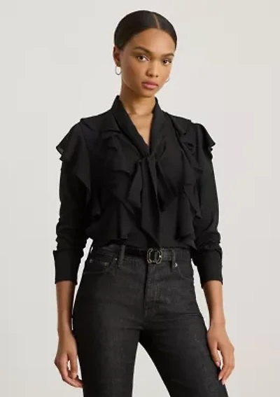 Women's Ruffle-Trim Georgette Tie-Neck Blouse