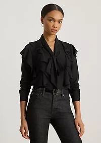 Women's Ruffle-Trim Georgette Tie-Neck Blouse