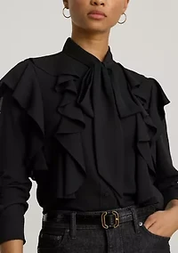 Women's Ruffle-Trim Georgette Tie-Neck Blouse
