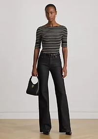 Women's Metallic Striped Boatneck Tee