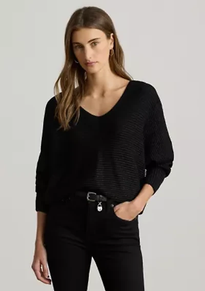 Women's Metallic Rib-Knit Dolman-Sleeve Sweater