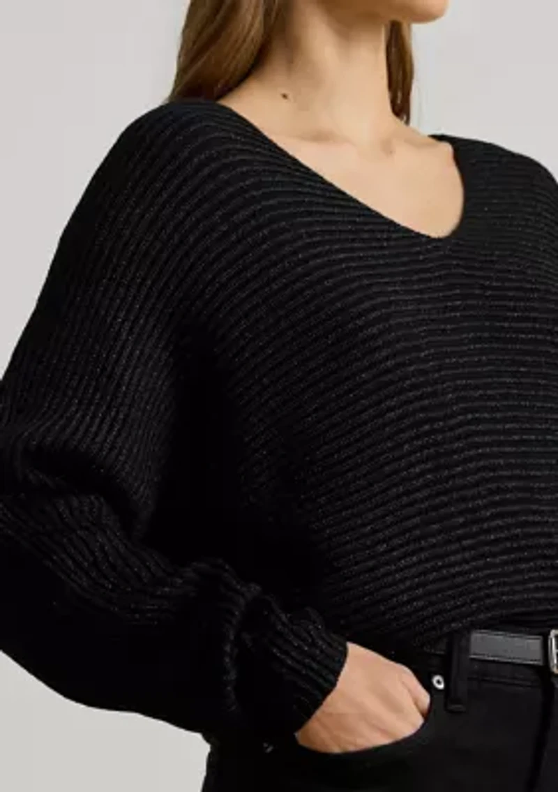 Women's Metallic Rib-Knit Dolman-Sleeve Sweater