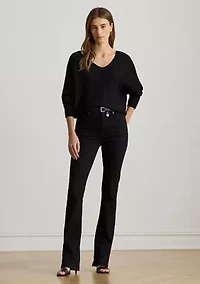 Women's Metallic Rib-Knit Dolman-Sleeve Sweater