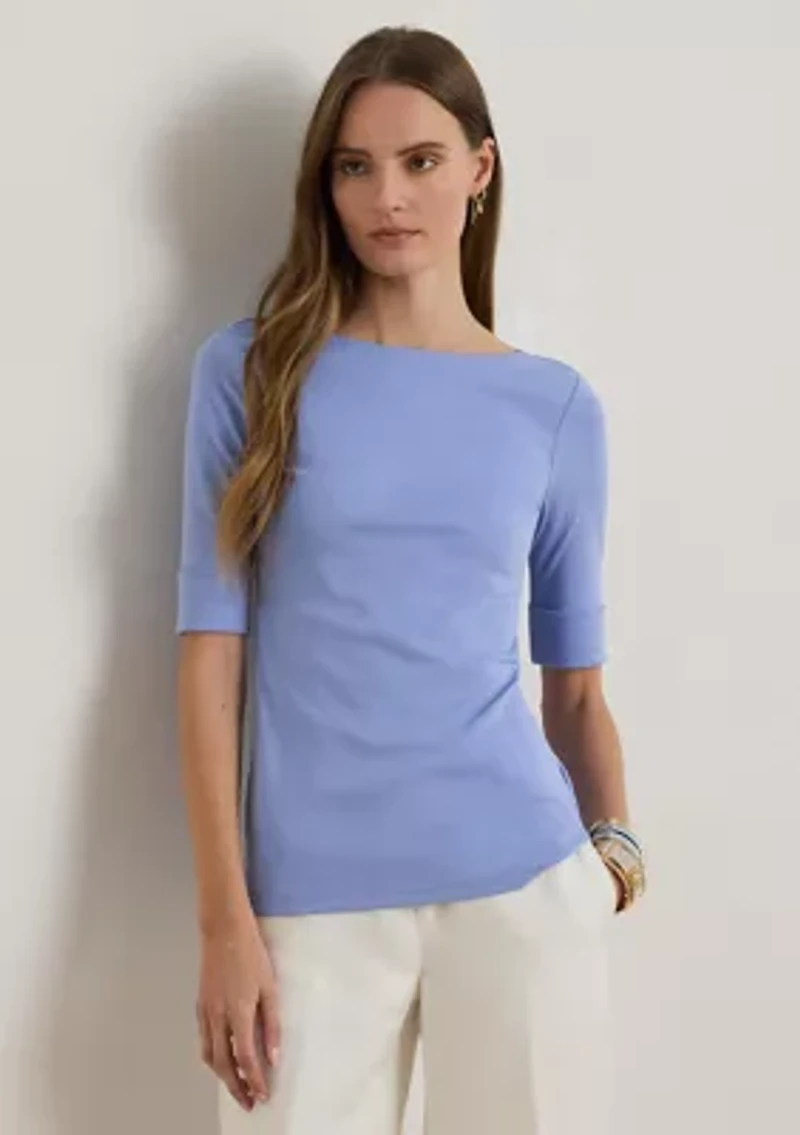 Stretch Cotton Boatneck T-Shirt