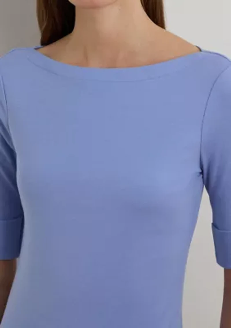 Stretch Cotton Boatneck T-Shirt