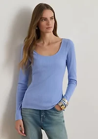 Women's Rib-Knit Long-Sleeve Scoop Neck T-Shirt