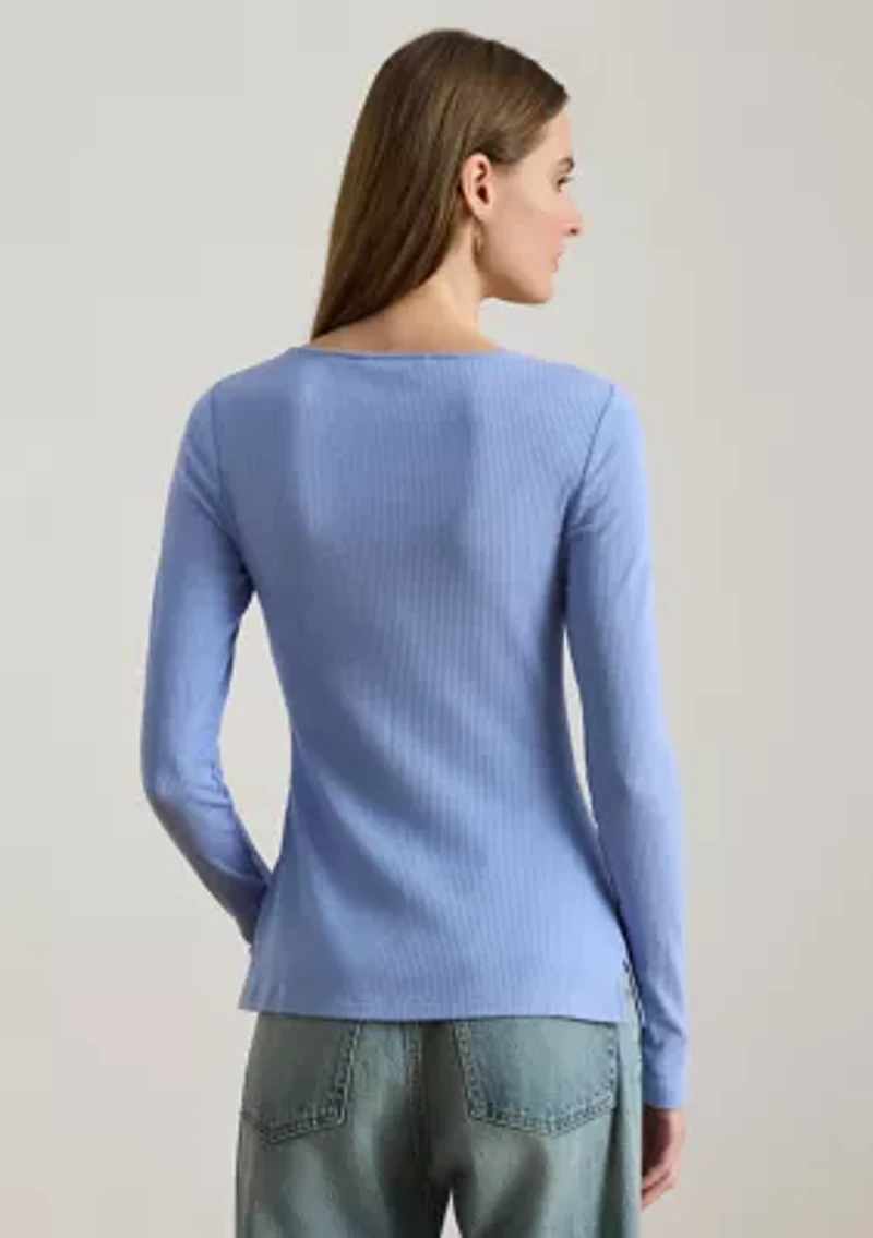 Women's Rib-Knit Long-Sleeve Scoop Neck T-Shirt