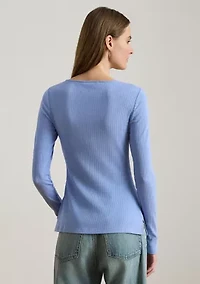 Women's Rib-Knit Long-Sleeve Scoop Neck T-Shirt