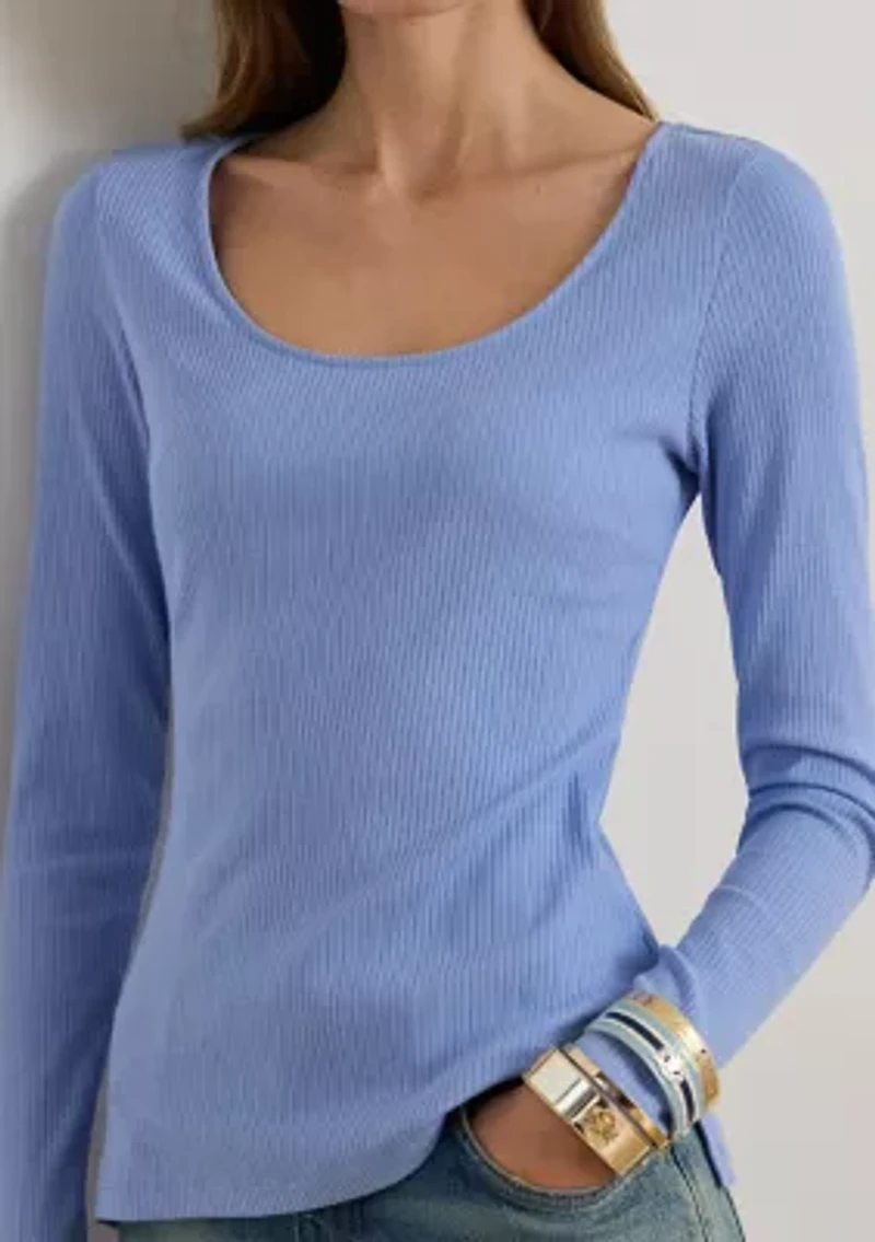 Women's Rib-Knit Long-Sleeve Scoop Neck T-Shirt