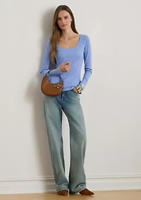 Women's Rib-Knit Long-Sleeve Scoop Neck T-Shirt