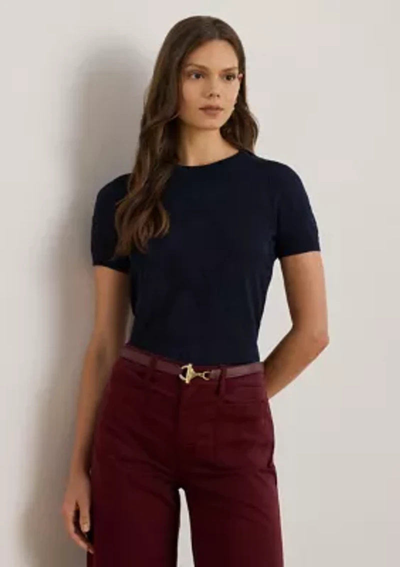 Women's Belting-Motif Short-Sleeve Sweater